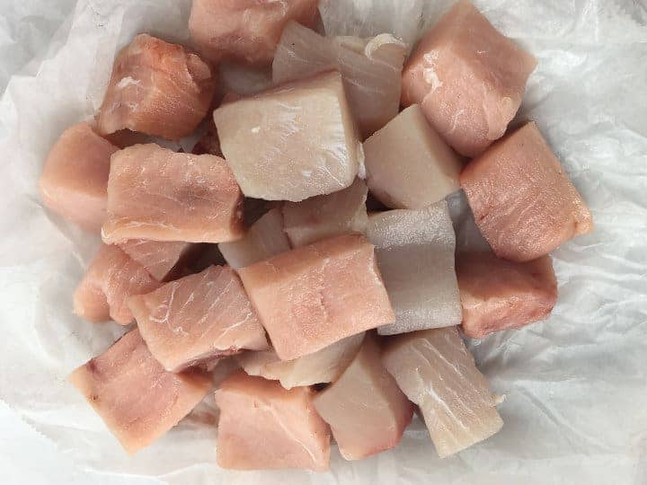 swordfish cut in 1" cubes