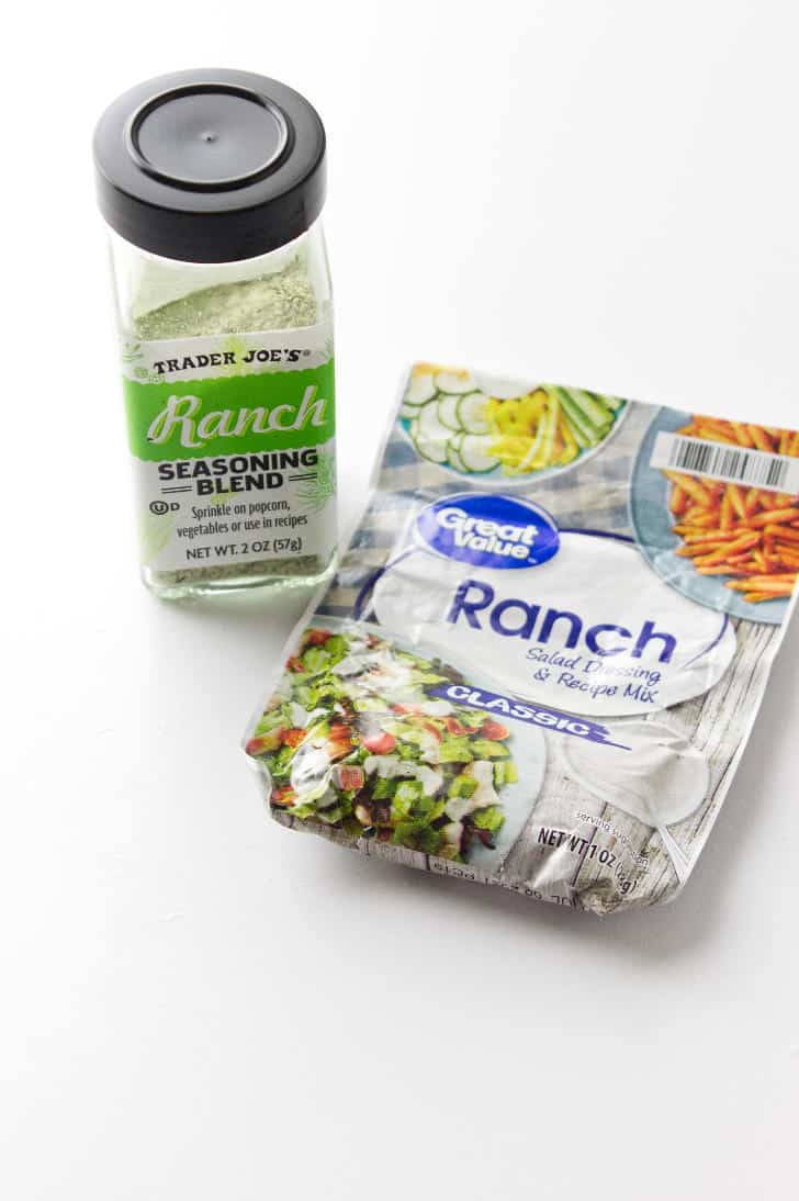 photo of two brands of powdered buttermilk ranch dressing mix.