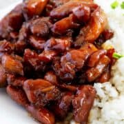 Homemade Asian bourbon chicken Chicken with White Rice.