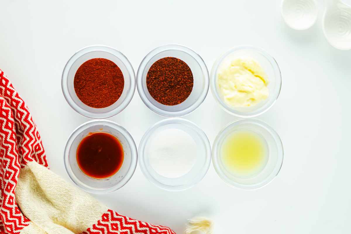 small bowls of condiment ingredients for making Panera's secret sauce.