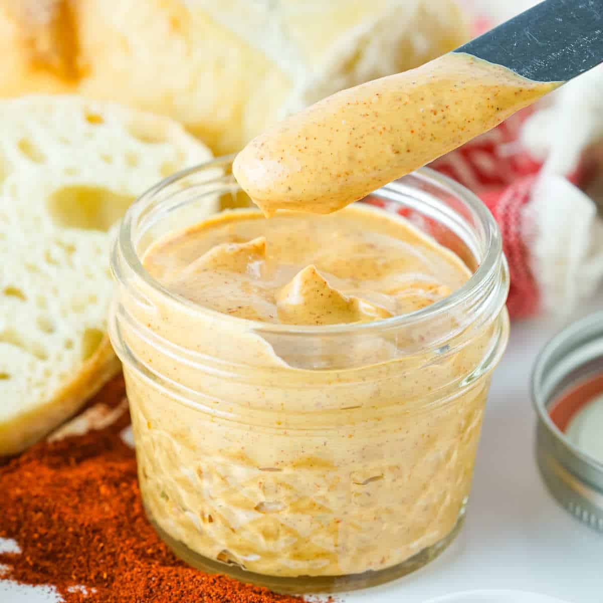 small canning jar with Panera's secret sauce - chipotle mayonnaise.