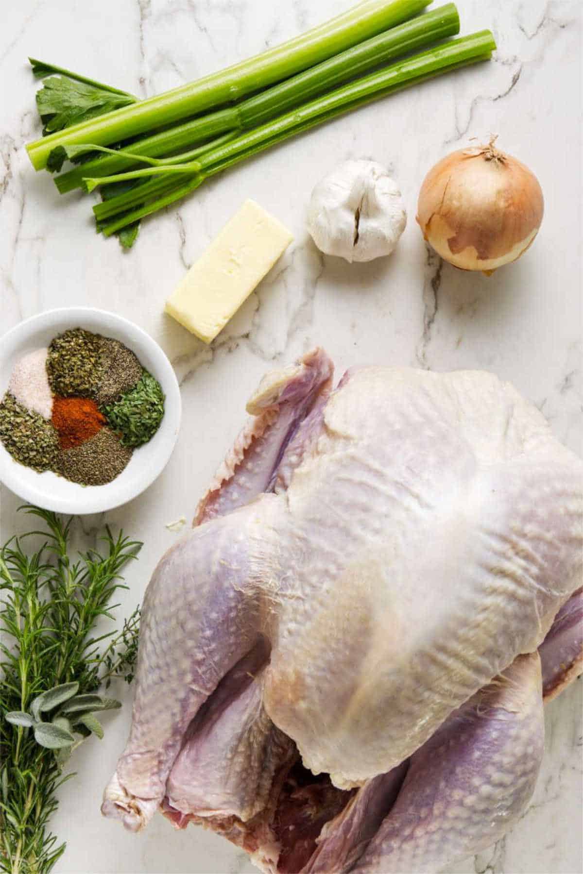 ingredients for roasting a turkey.