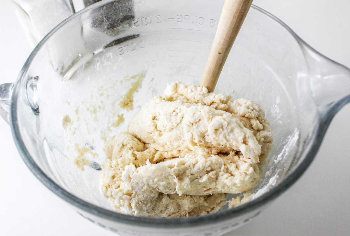 pastry dough mixed in a bowl.