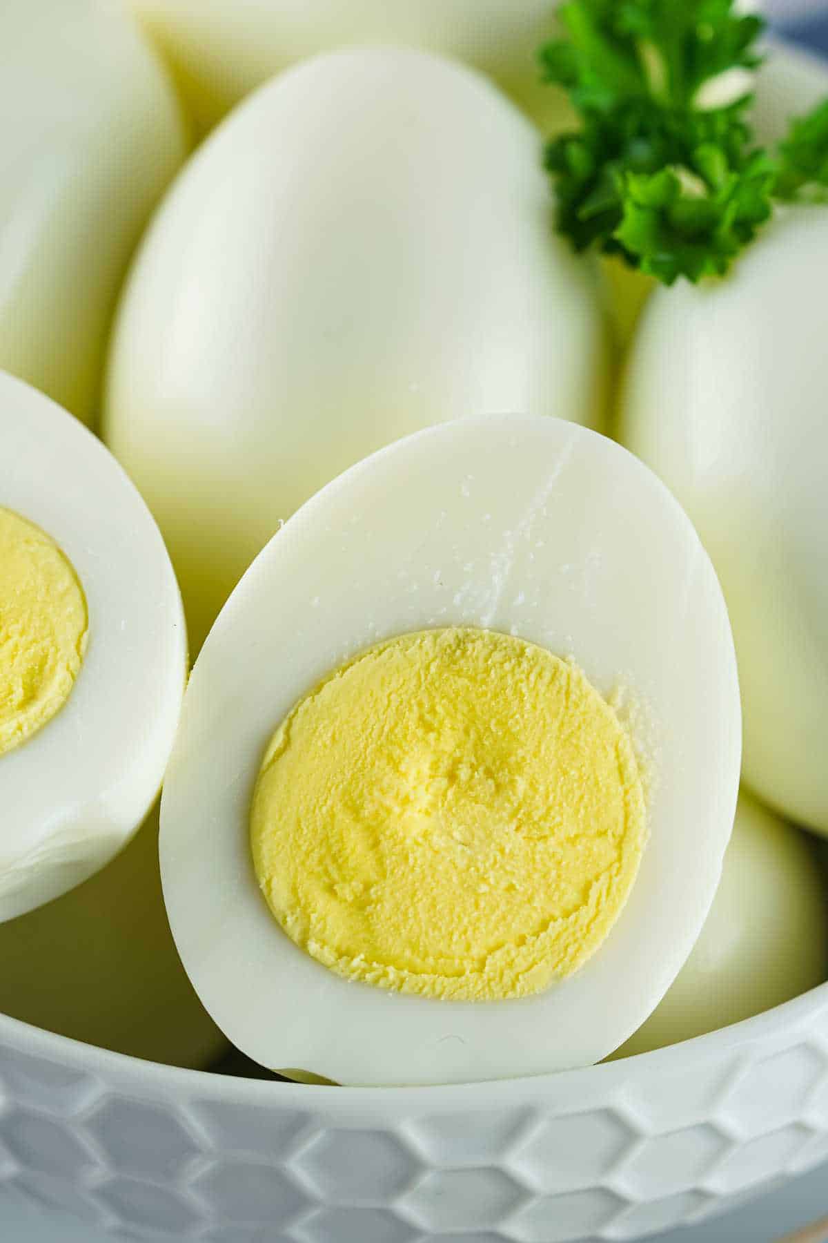 perfect hard boiled egg made in a Ninja Foodie instant pot.