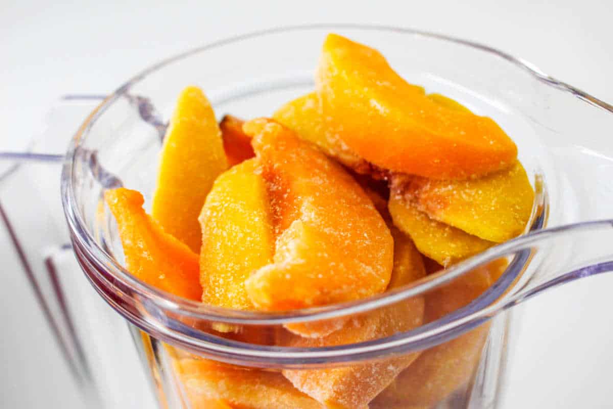 frozen peaches in a blender.