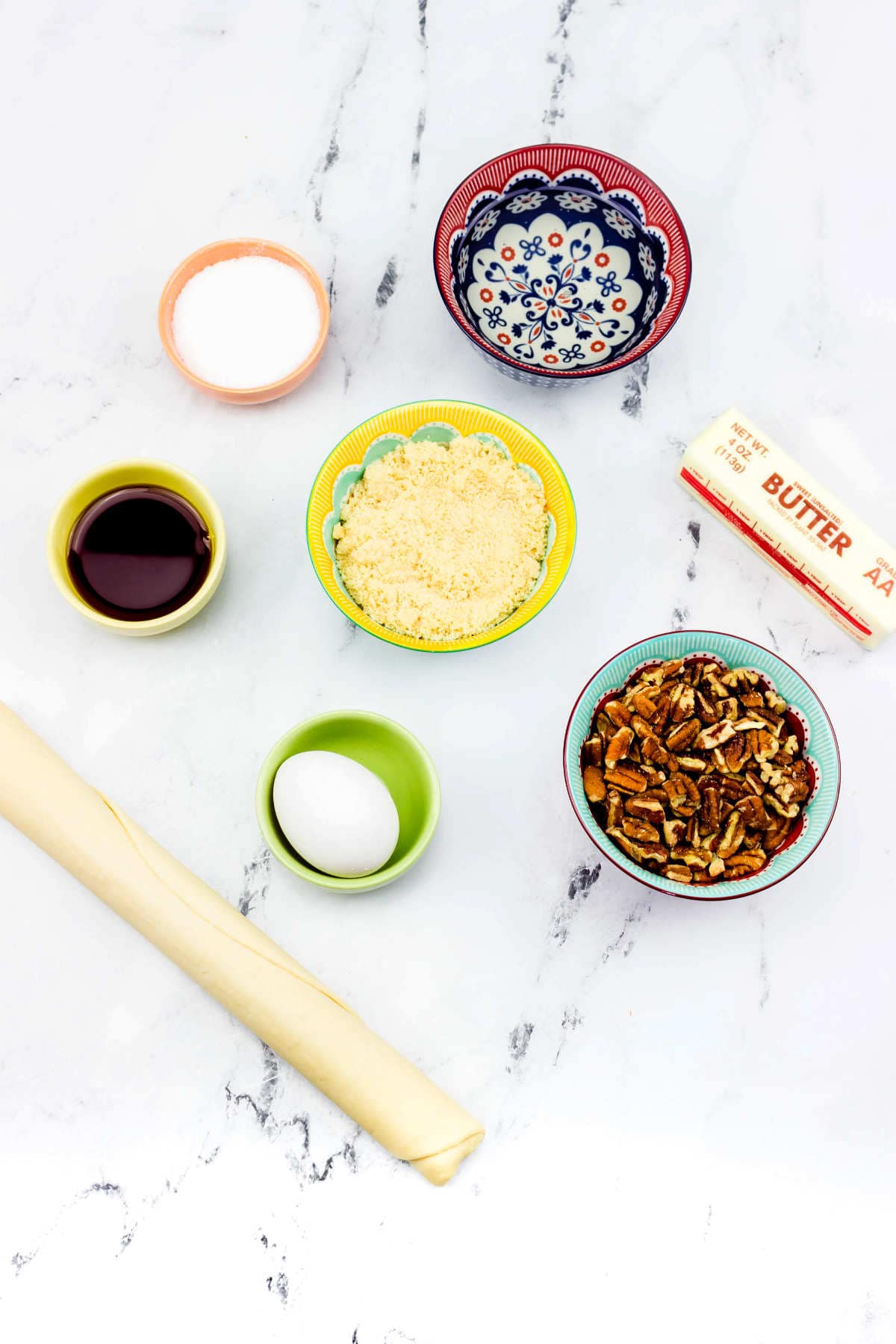 ingredients for making mini pecan tassies.