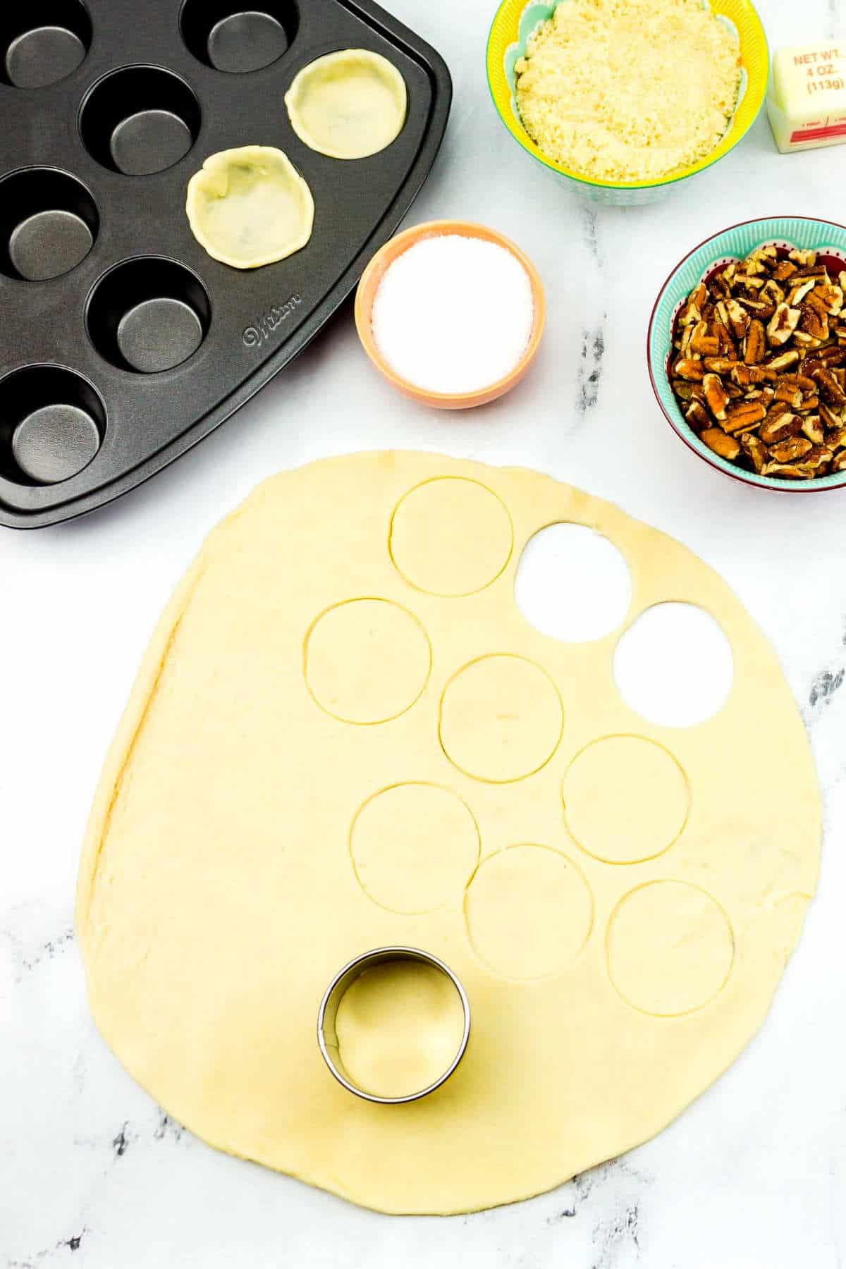 cutting circles from pie crust.