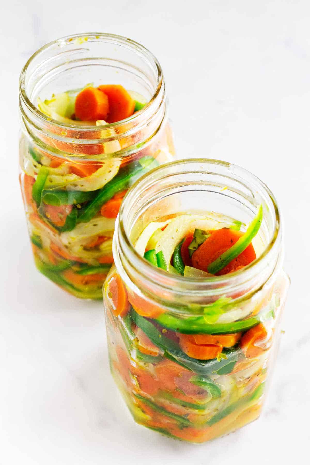 hot packed mason jars with vegetables.
