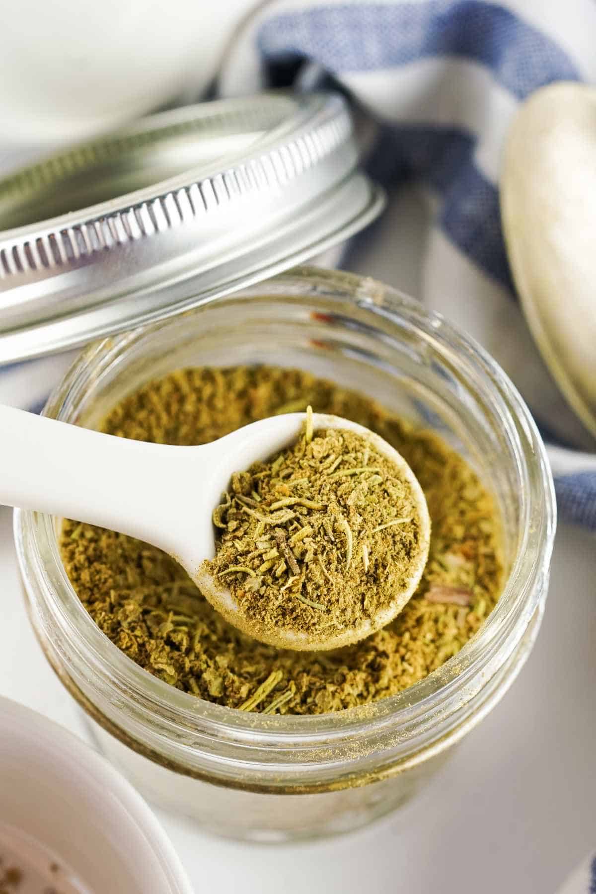½ teaspoon measuring spoon filled with homemade blended substitute for poultry seasoning.