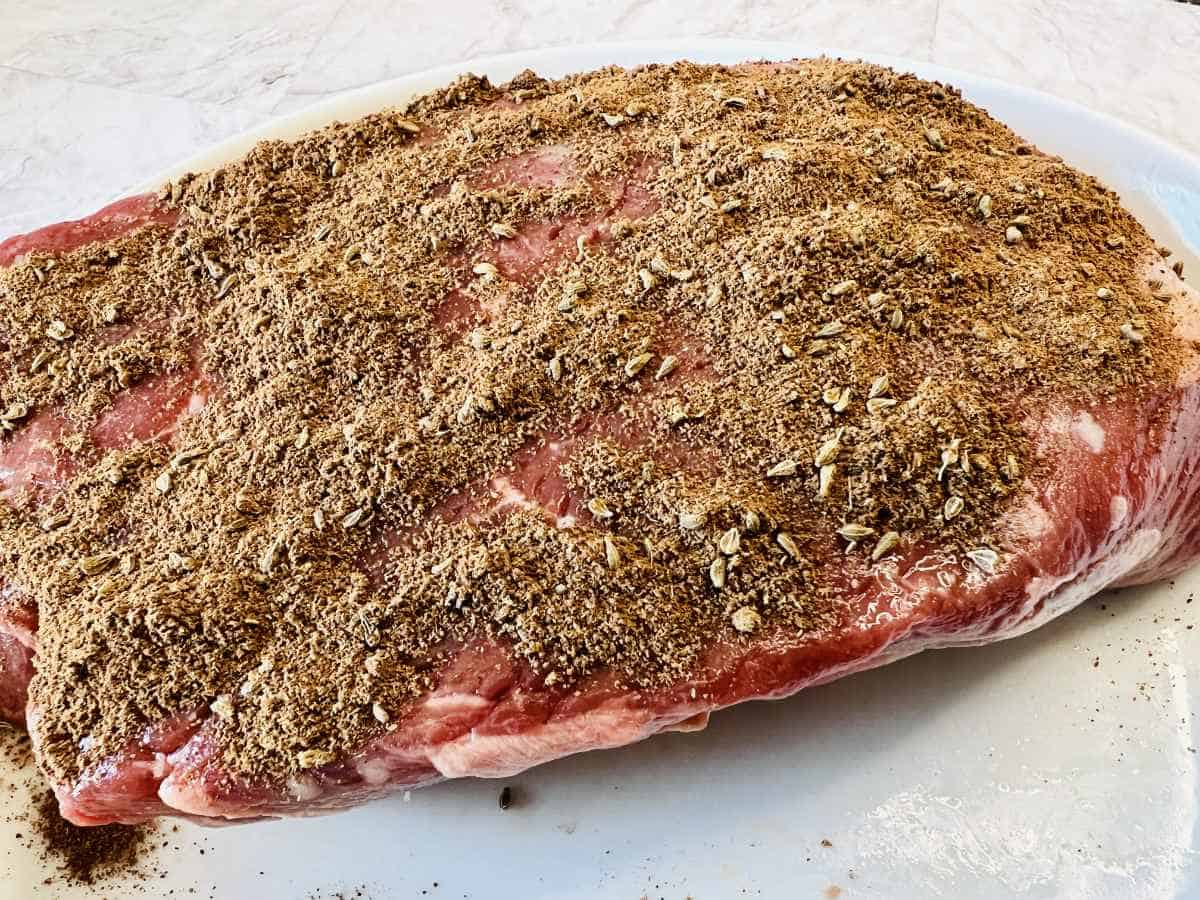 beef covered in spice rub.