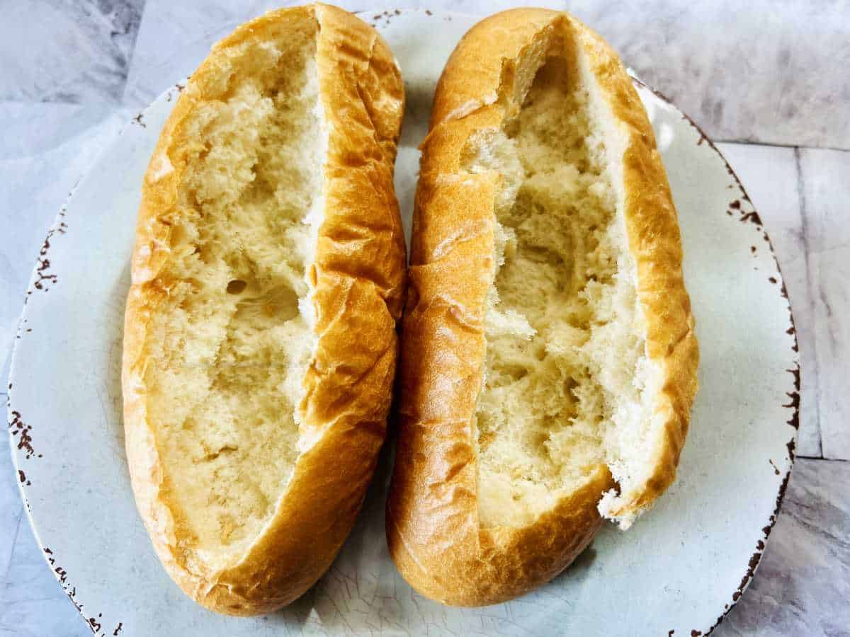 Split bread rolls.
