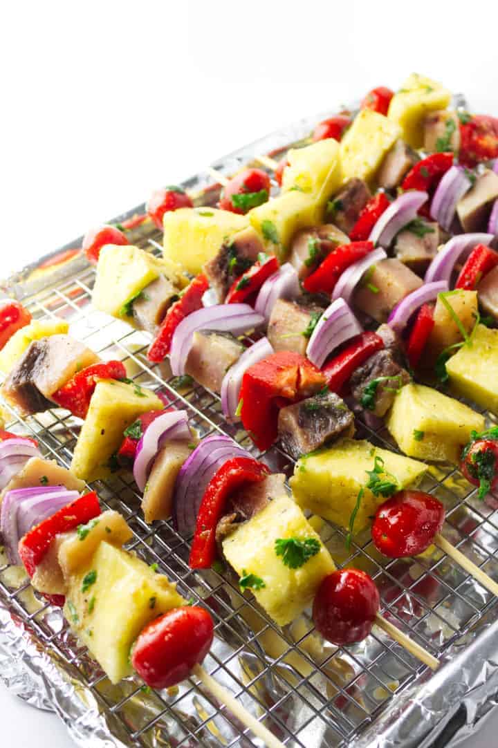 prepping kabobs to grill or broil.