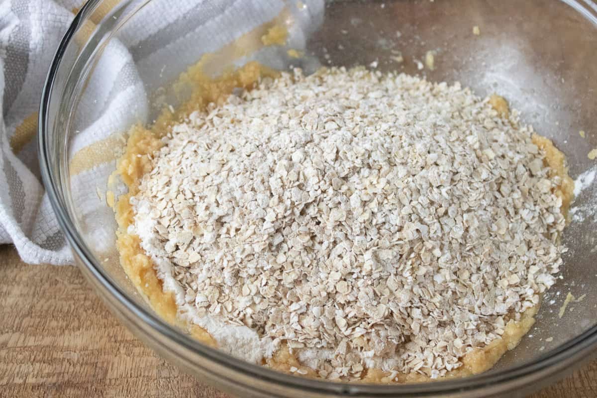 oatmeal added to wet ingredients.