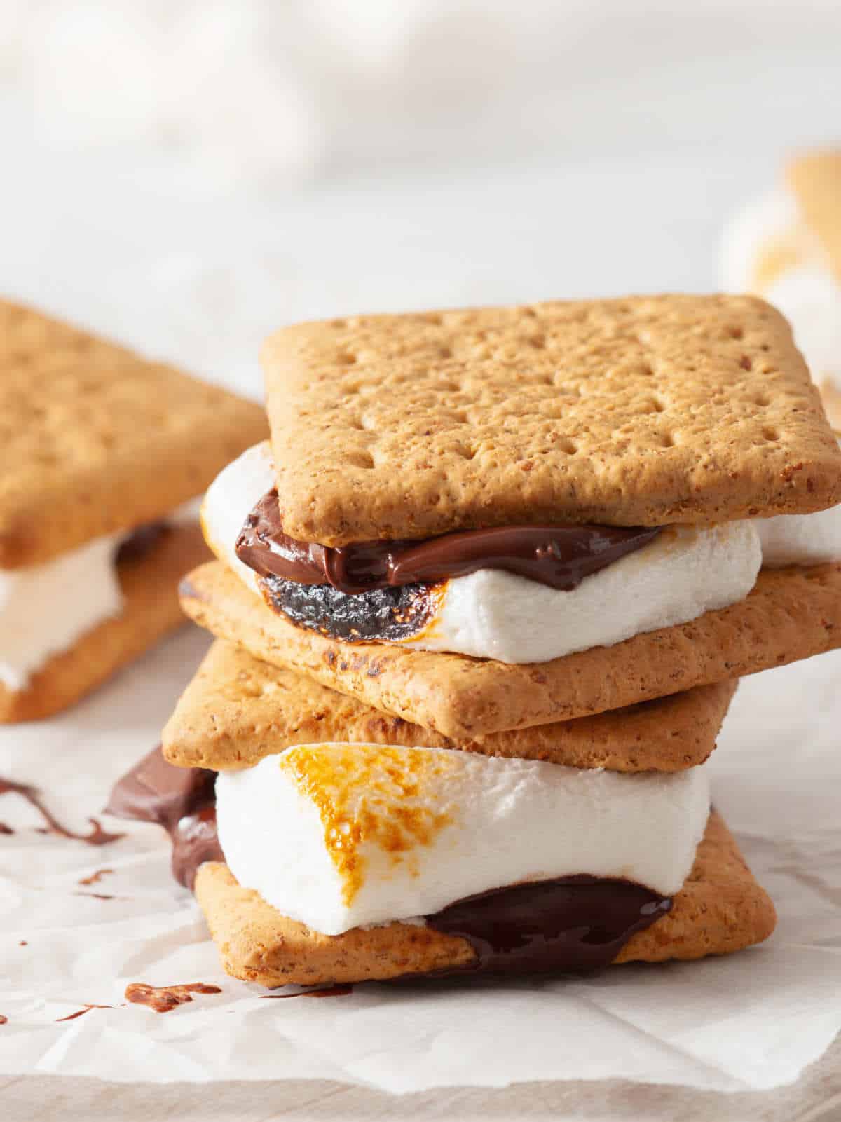 toasted air fryer s'mores in graham crackers wtih chocolate.