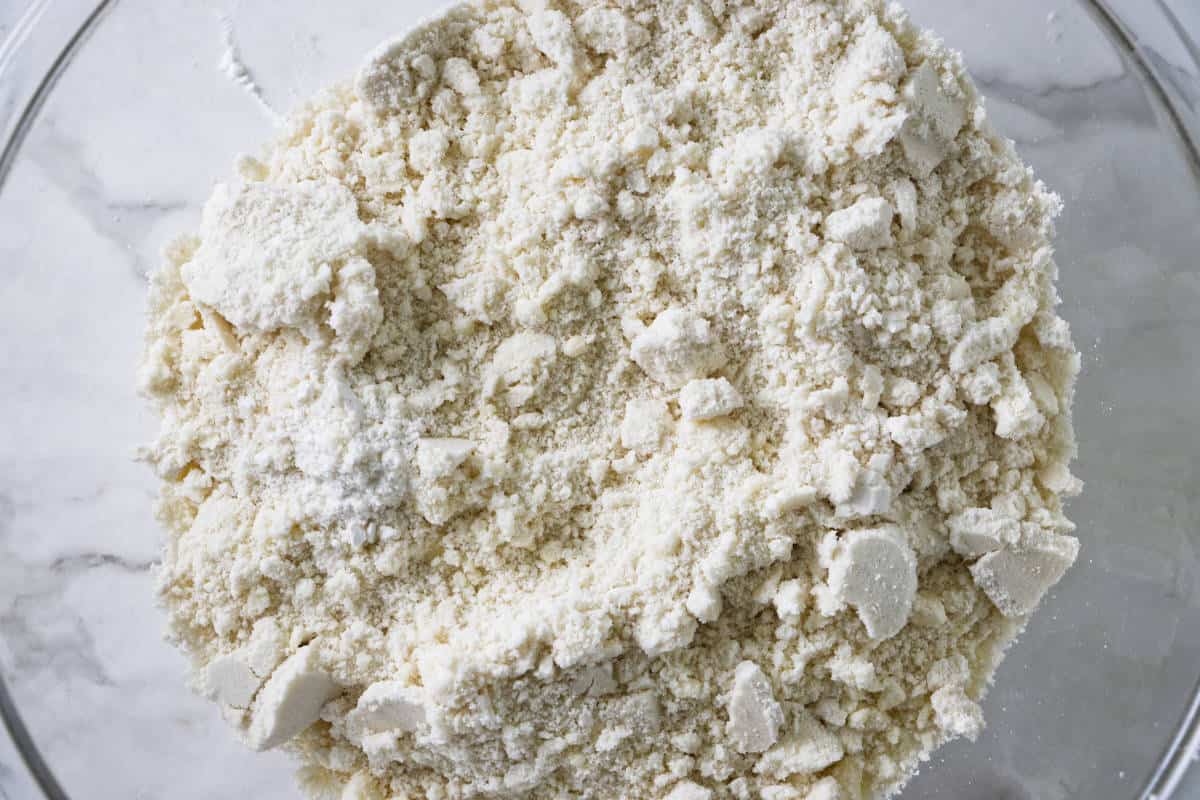 butter cut into flour for a cornmeal texture.