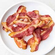 plate of air fried crisp bacon.