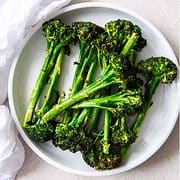air fryer broccolini on a plate.