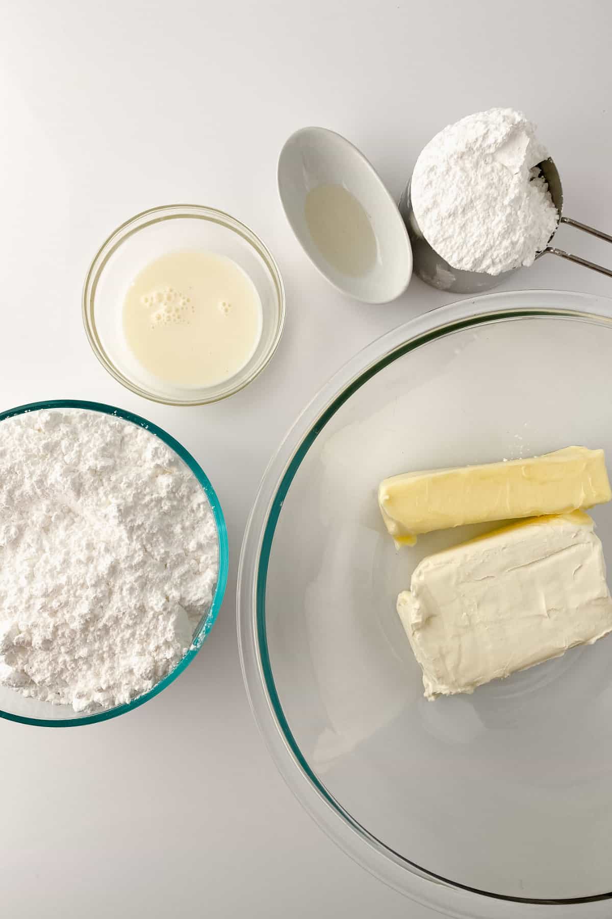ingredients for basic cream cheese frosting.
