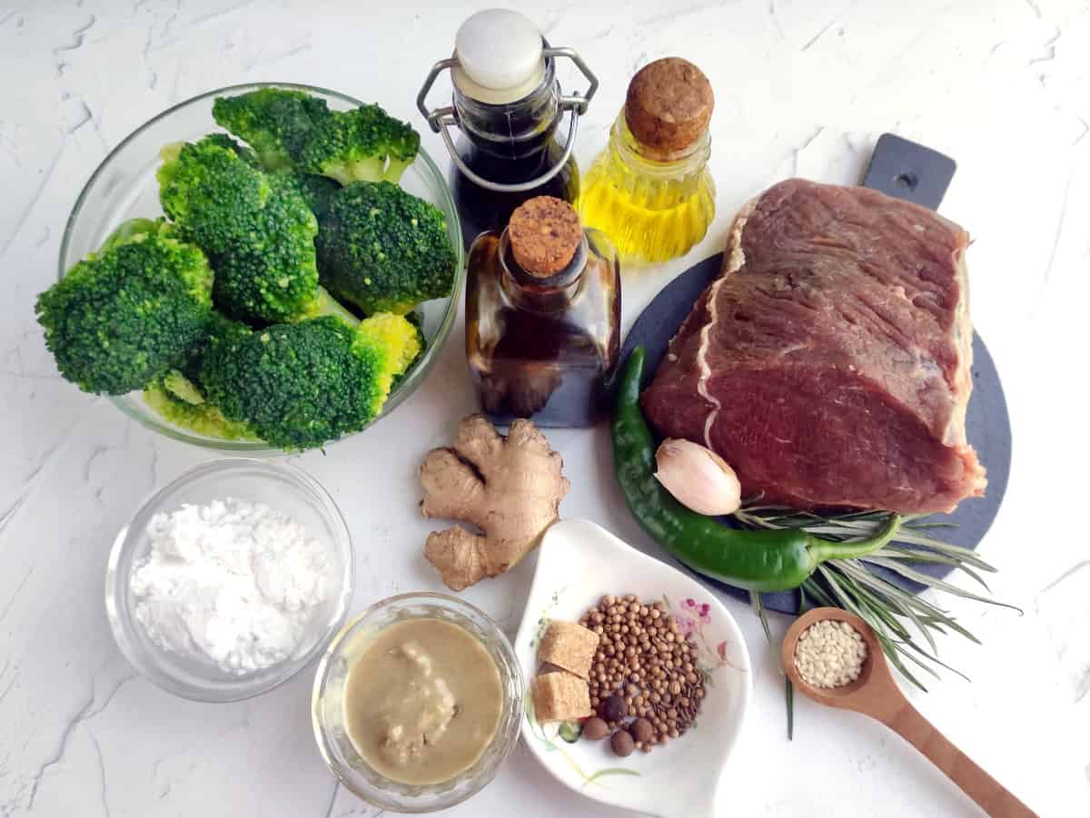ingredients for broccoli beef stir fry.