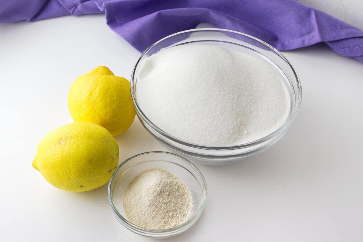 Sugar, lemon, and pection for making jam, jelly, or preserves.