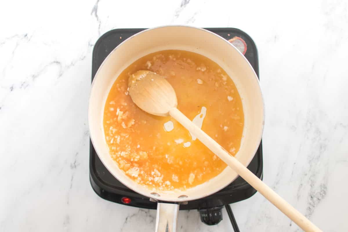 melted caramels in a saucepan.