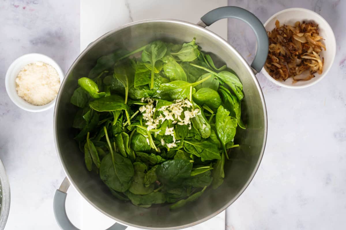 fresh spinach in a pot.