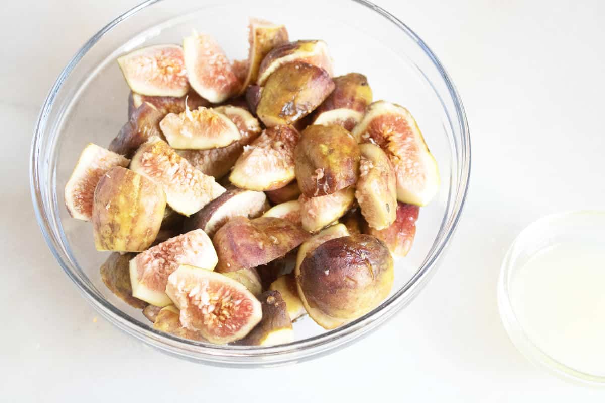 chopped fresh figs in a bowl.