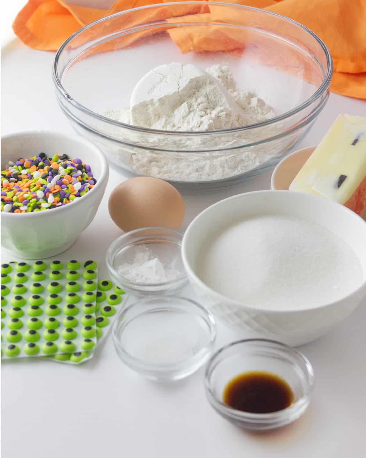 ingredients for sprinkle sugar cookies.