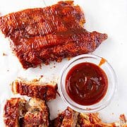 port ribs with barbeque sauce.