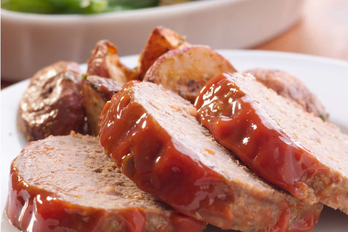 slices of catsup topped meatloaf.