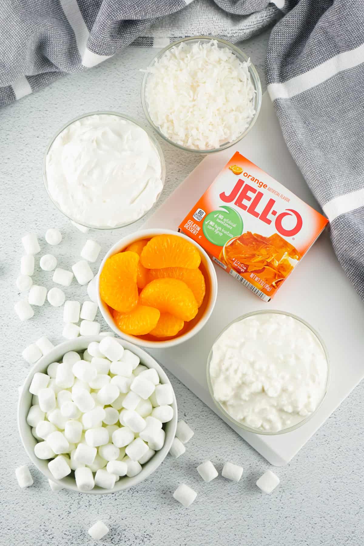 ingredients for making orange fluff salad.