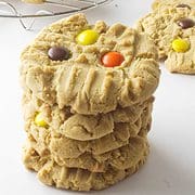 stack of four peanut butter cookies.