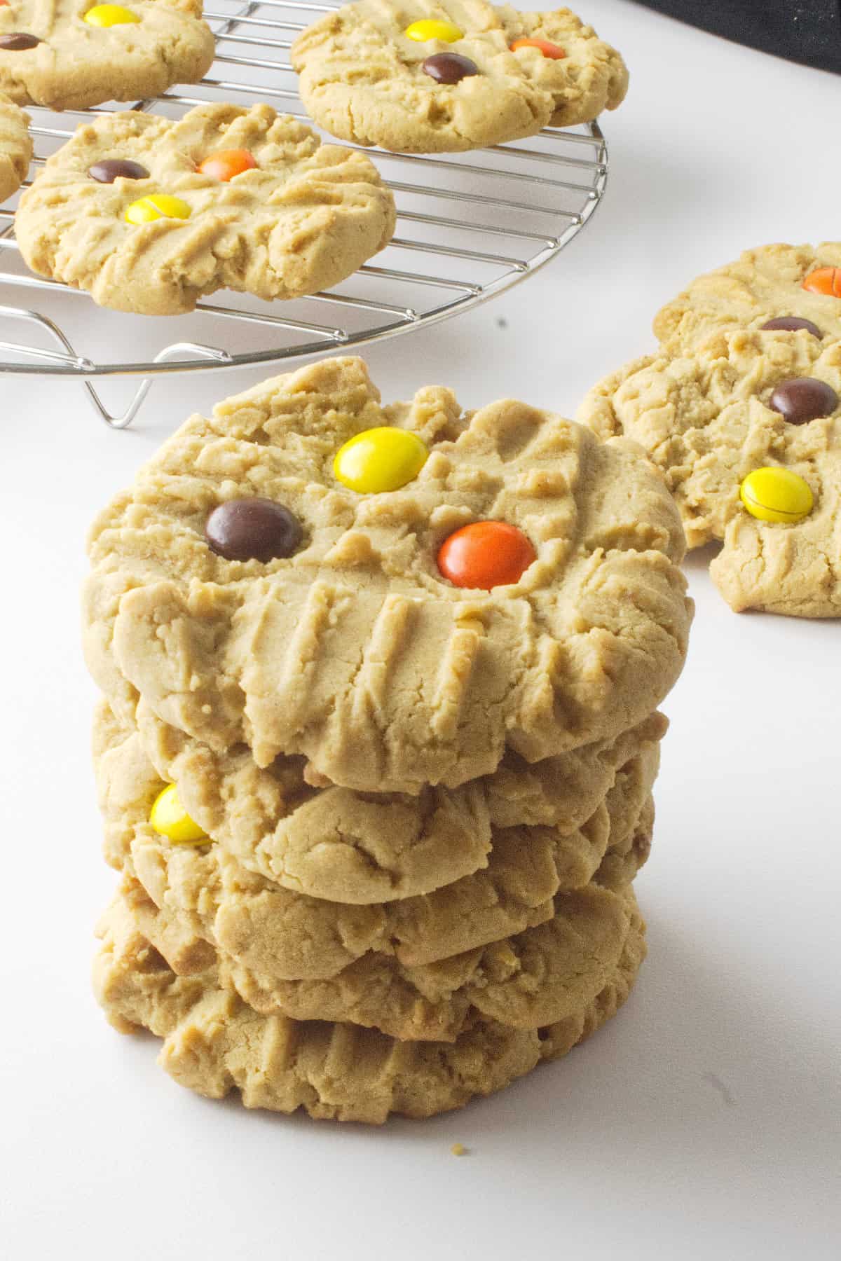 stack of four peanut butter cookies.