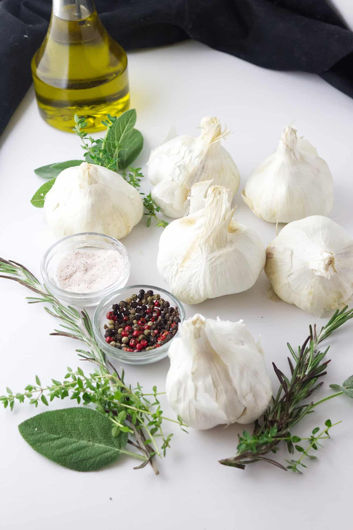 ingredients for roasting cloves of garlic.