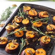 sweet potatoes slices with pecans.