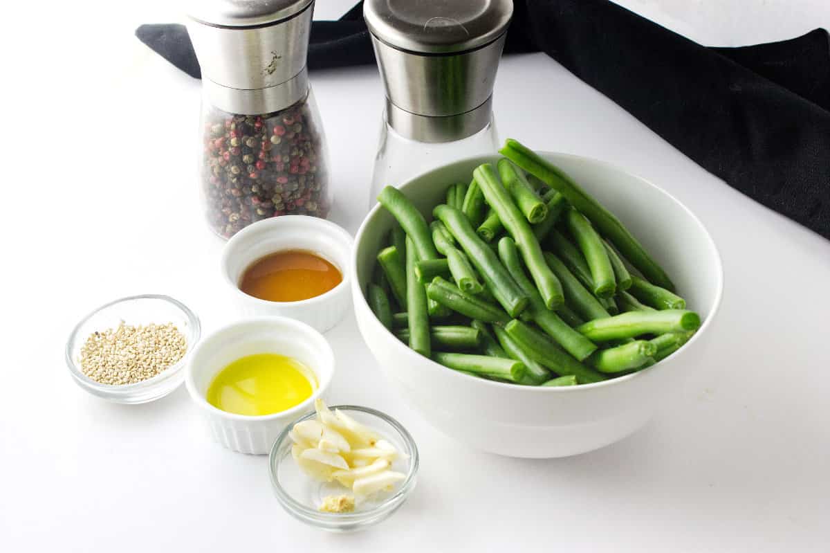 Ingredients for making Japanese style green beans.