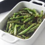 air fried green beans with seasoned with sesame oil and sesame seeds.
