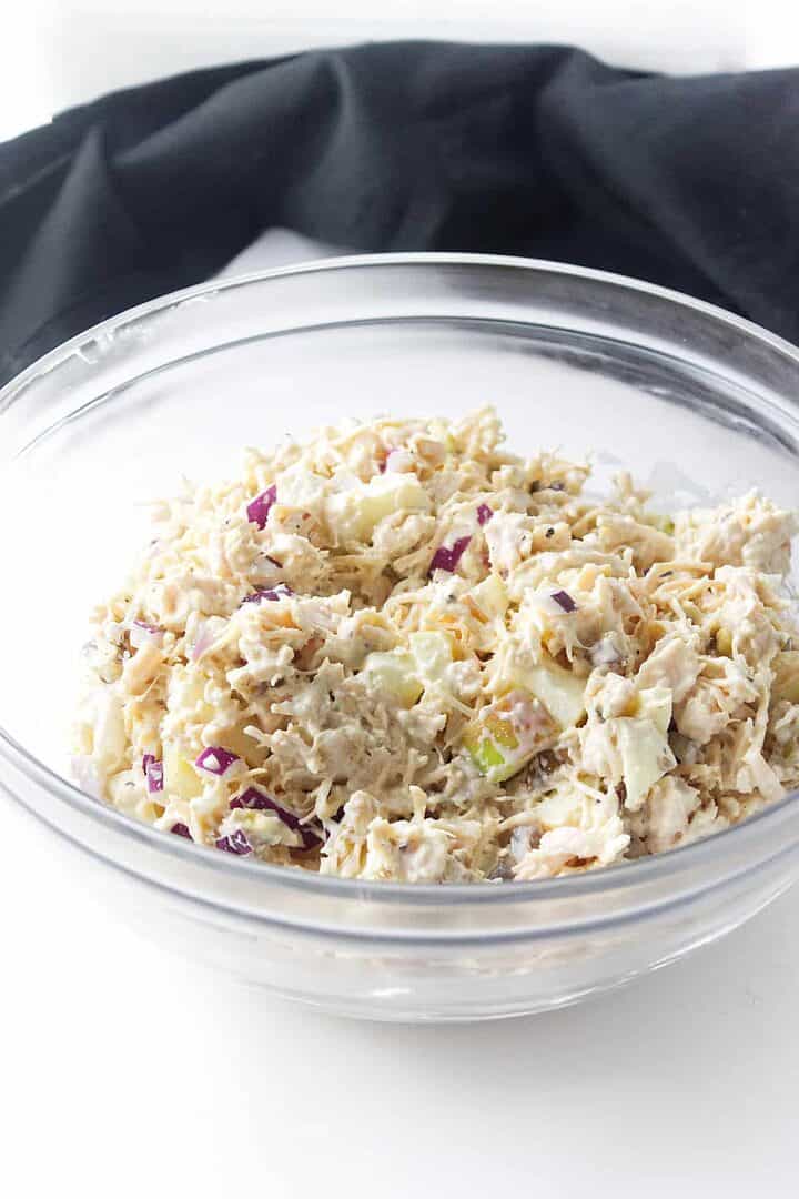 mixed chicken salad in a bowl.