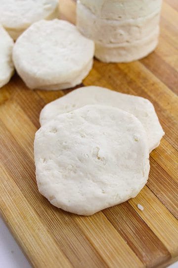 flattened biscuit dough discs.