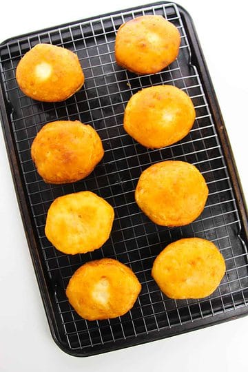 cooling fried biscuit dough.