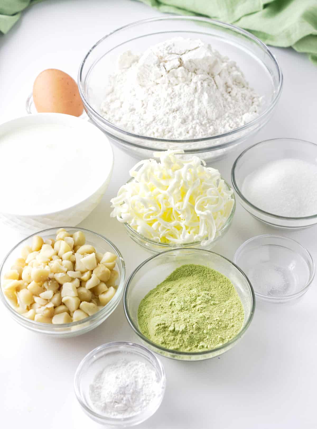 Ingredients for matcha green tea scones.
