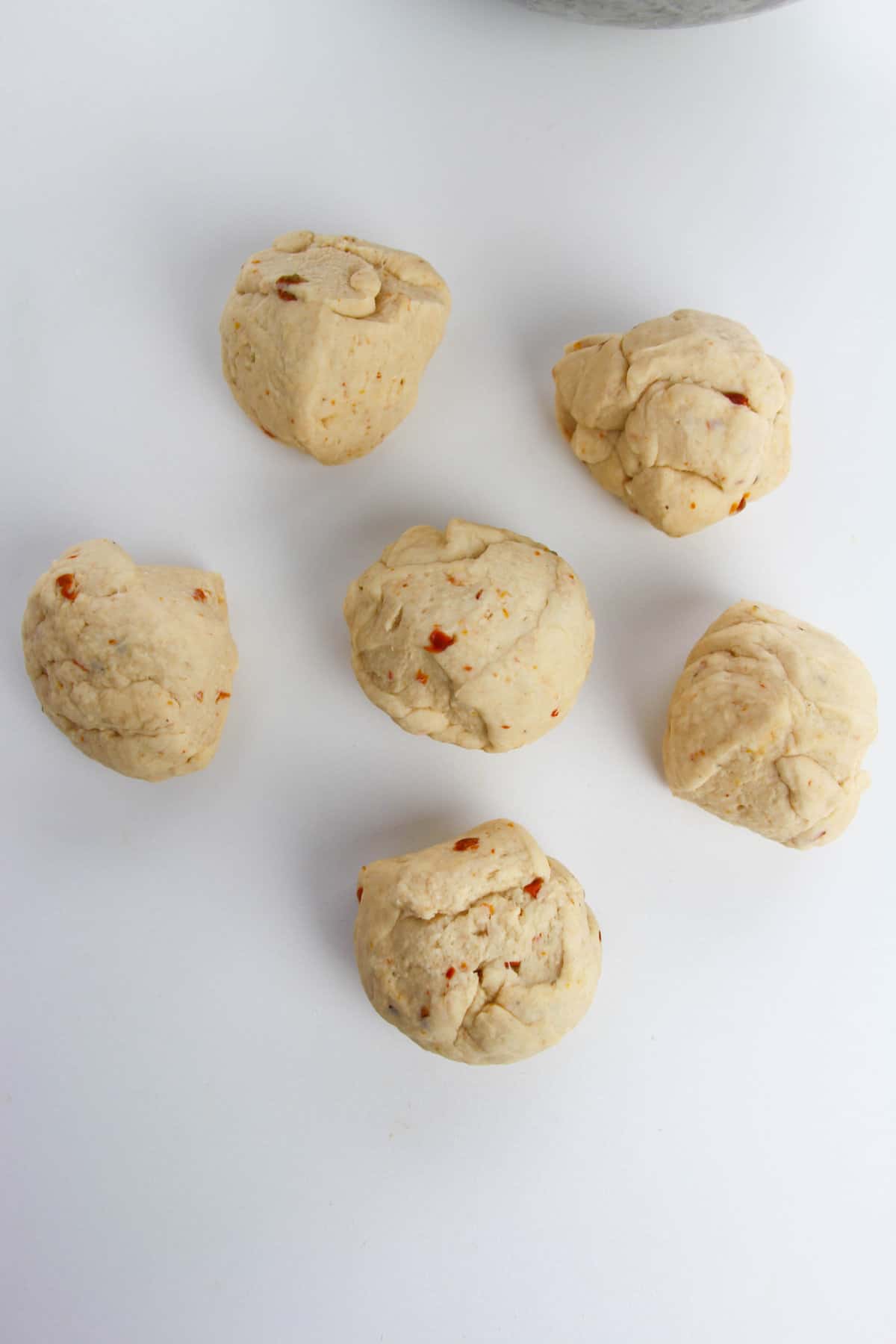 dough divided into 6 balls.