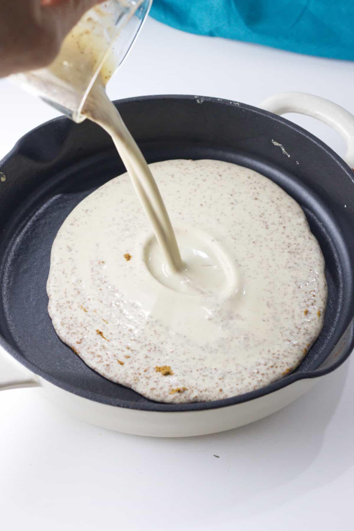 cream mixture poured into baking pan.