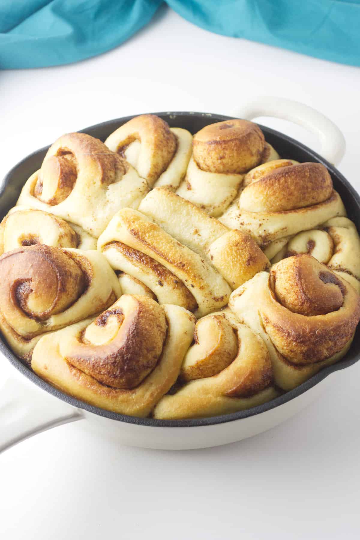 unfrosted cinnamon rolls fresh out of the oven.