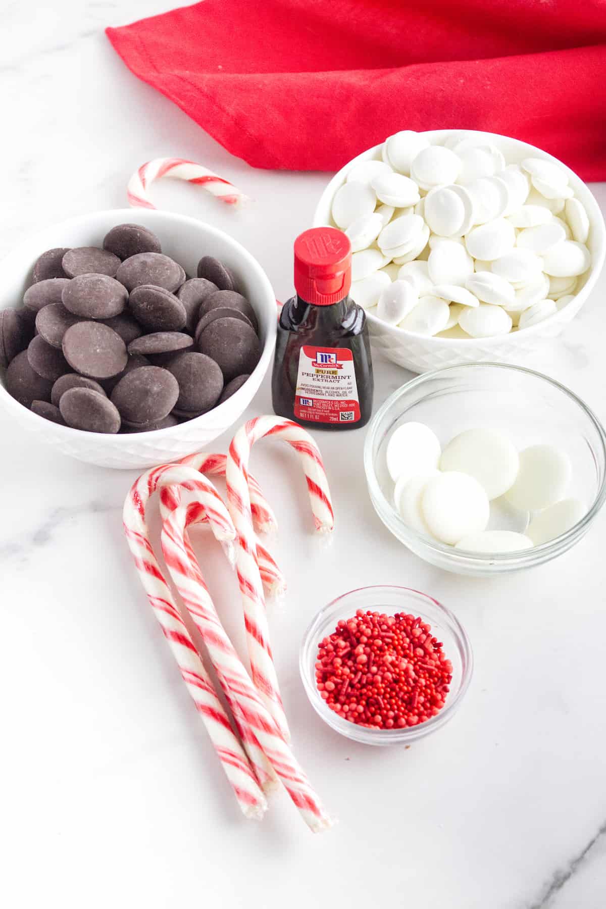 ingredients for making candy cane bark.