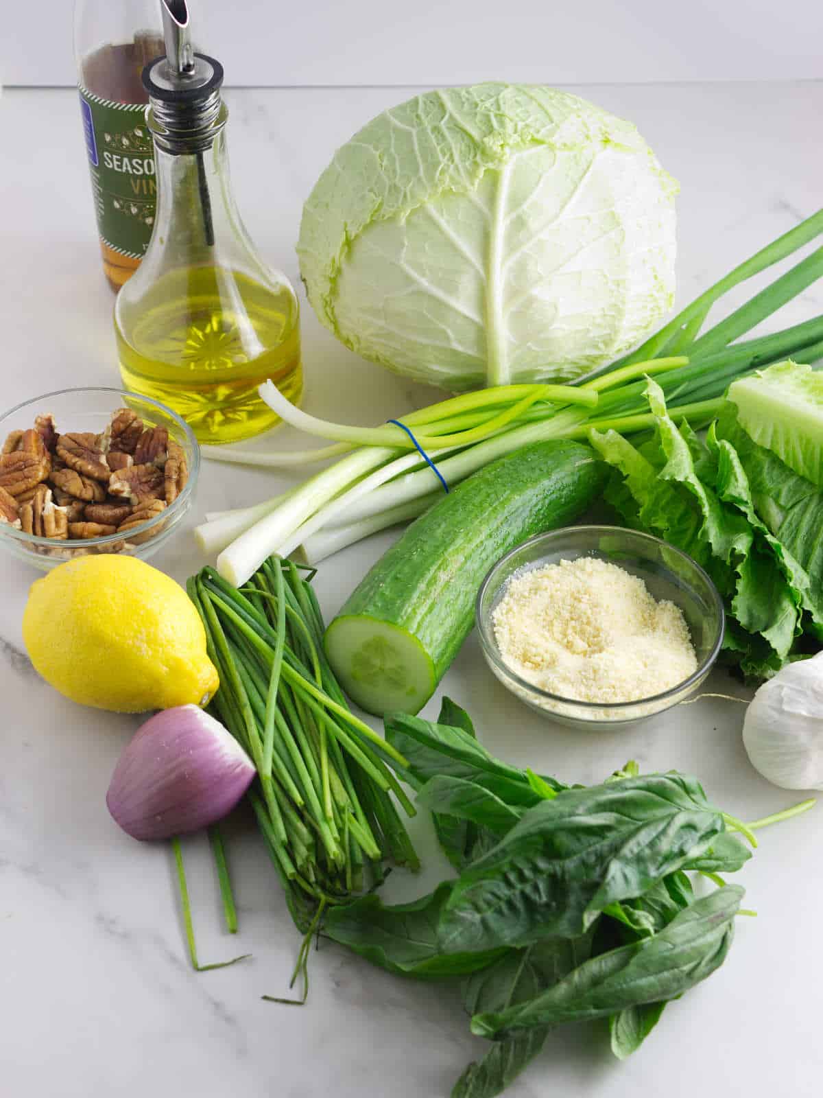 ingredients for making a tiktok green goddess salad.