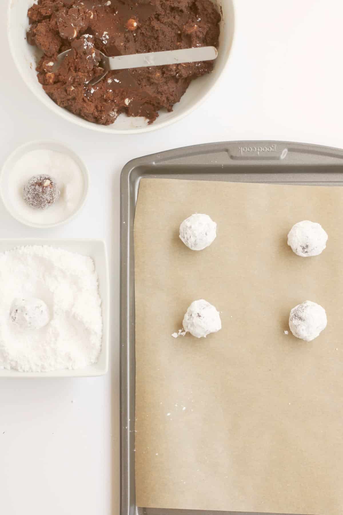 powdered sugar rolled cookie dough balls.