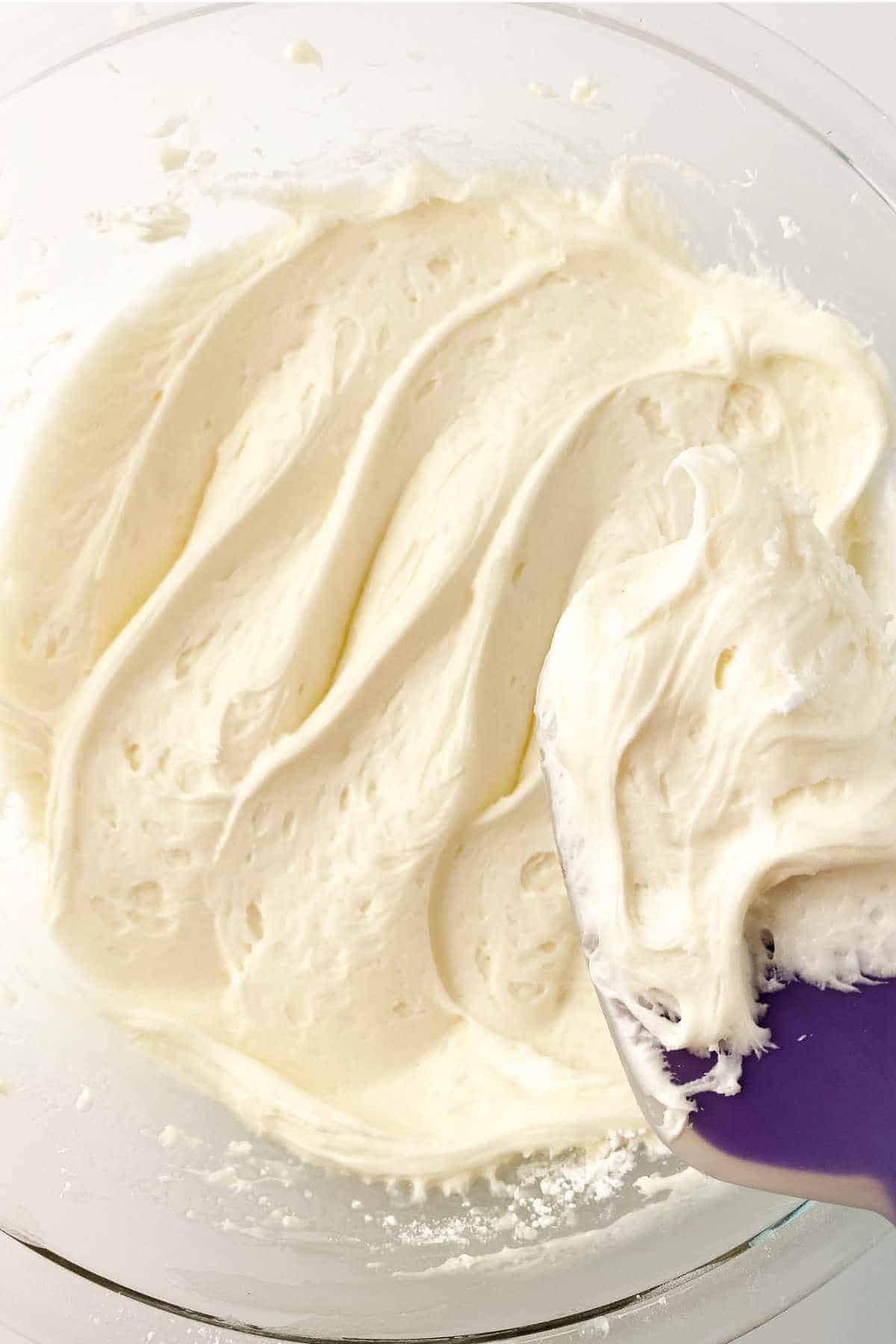 Smooth and silky cream cheese frosting made with no butter.
