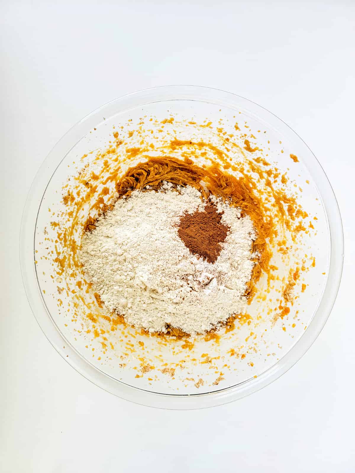 flour and dry ingredients in a bowl.