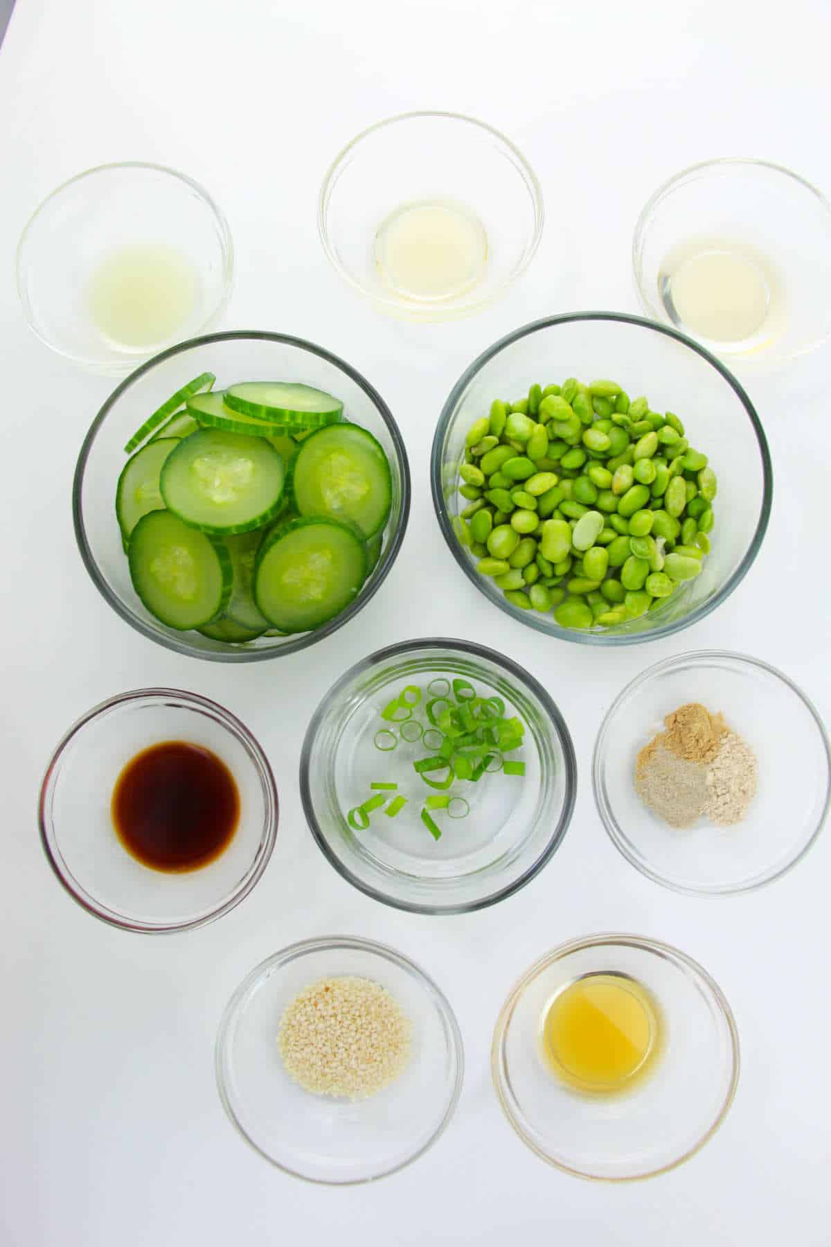 ingredients for making cucumber and edamame salad.